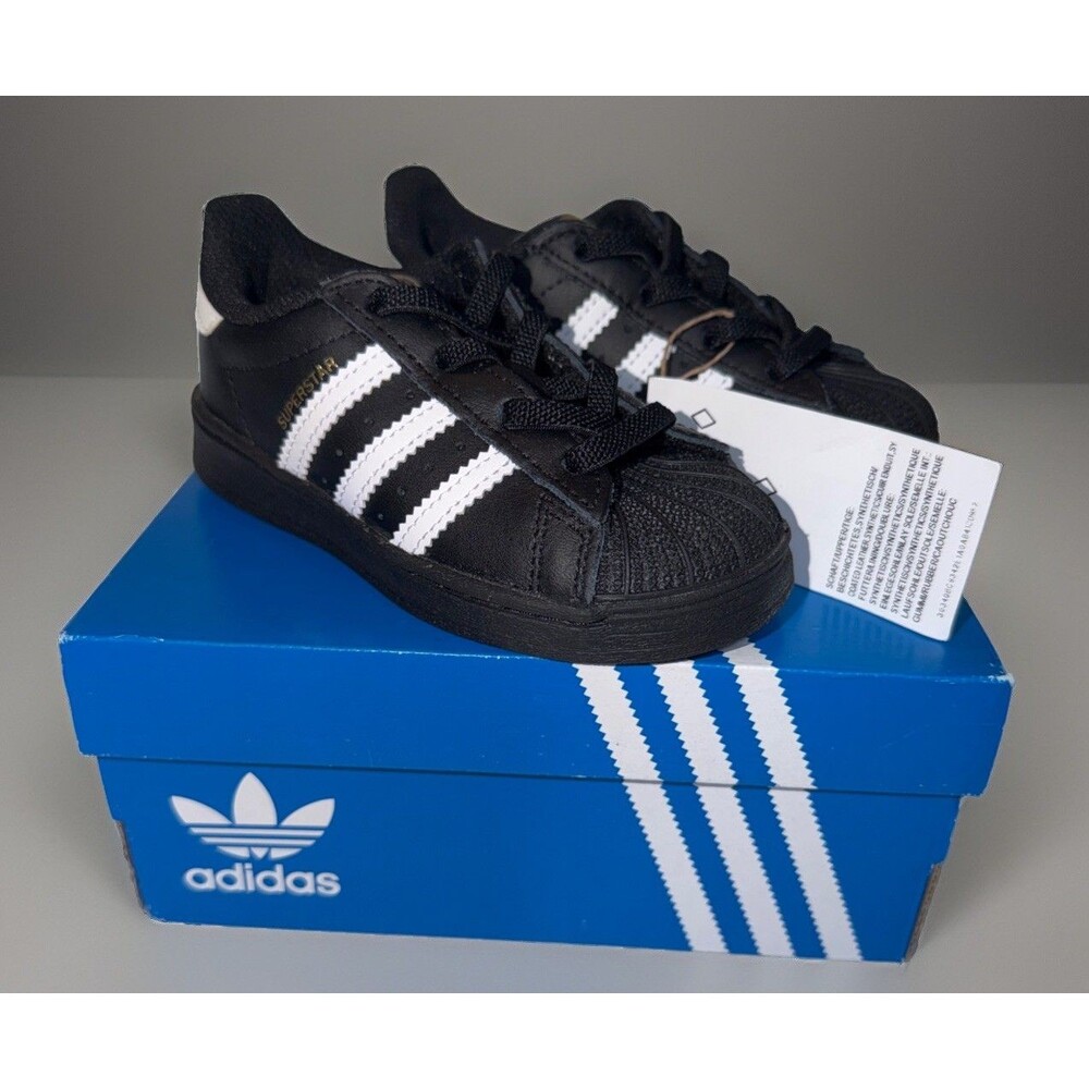 NIB Baby Adidas Superstar El I Black/white Sneakers Sz 7 K